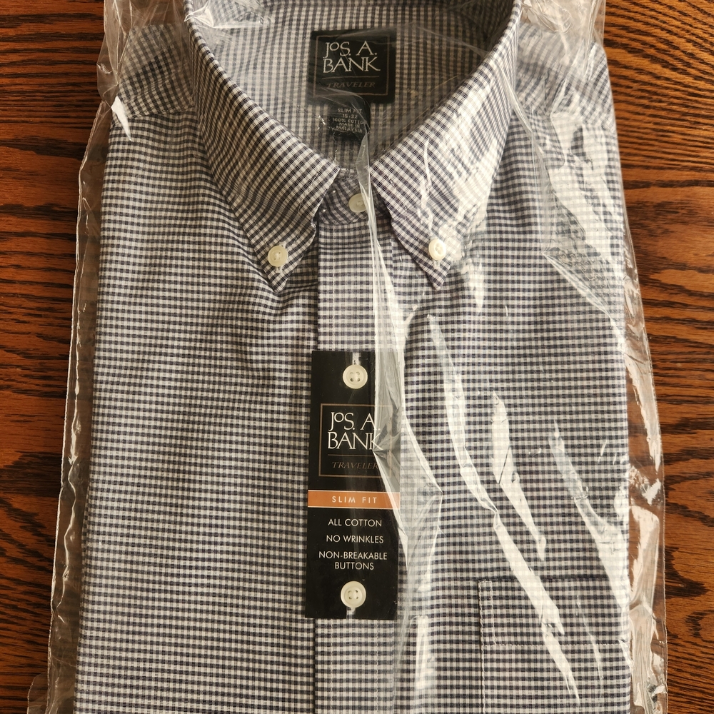 Jos. A. Bank Men's Blue Plaid Shirt Slim Fit